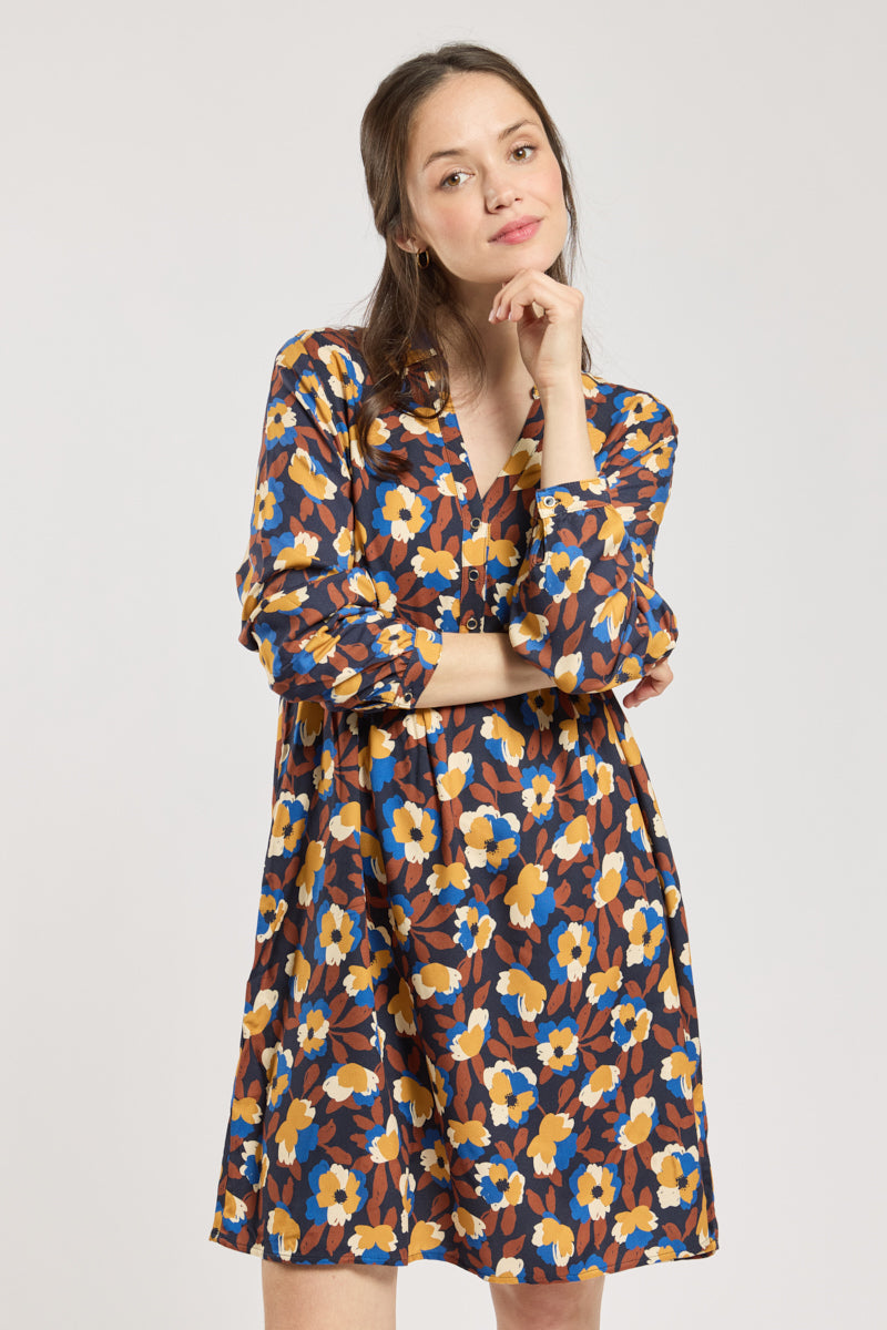 armor-lux-robe-fleurie-mi-longue-col-chemise-100-viscose image 1