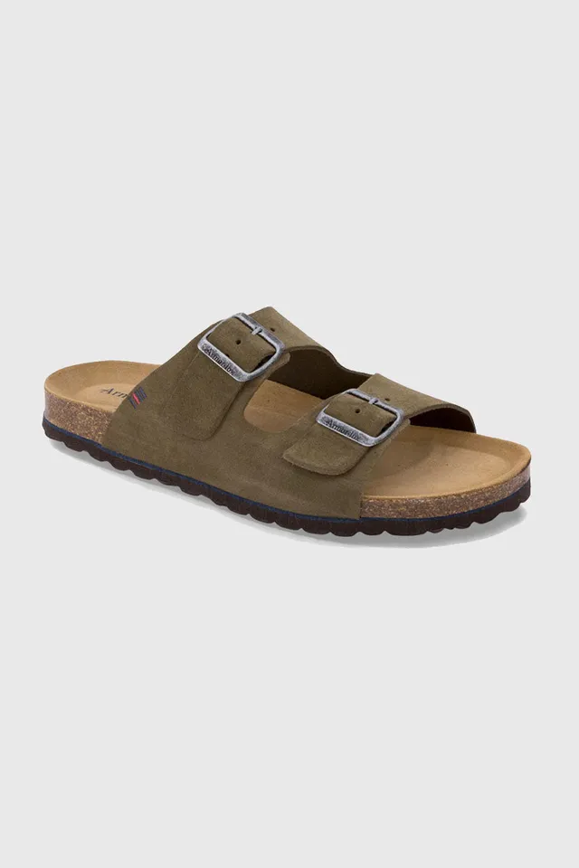 armor-lux-mules-homme-deux-brides-zef-cuir-kaki image 1