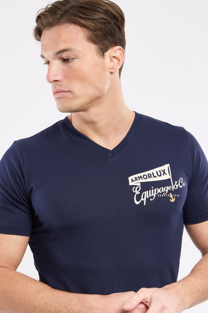 armor-lux-t-shirt-homme-col-v-s-rigraphi-coton-l-ger image 2