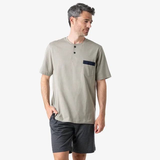 eminence-pyjama-court-col-t-homme-casual-haut-vert-short-marine image 1