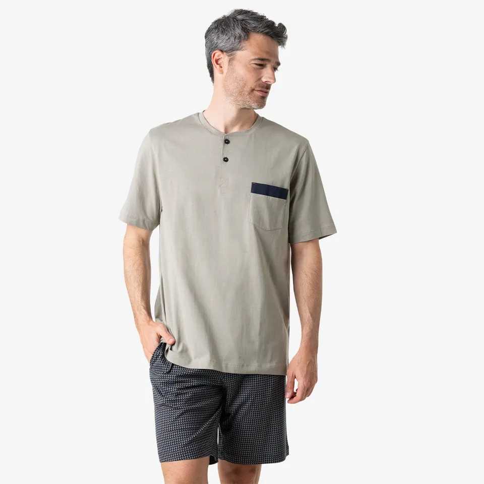 eminence-pyjama-court-col-t-homme-casual-haut-vert-short-marine image 1