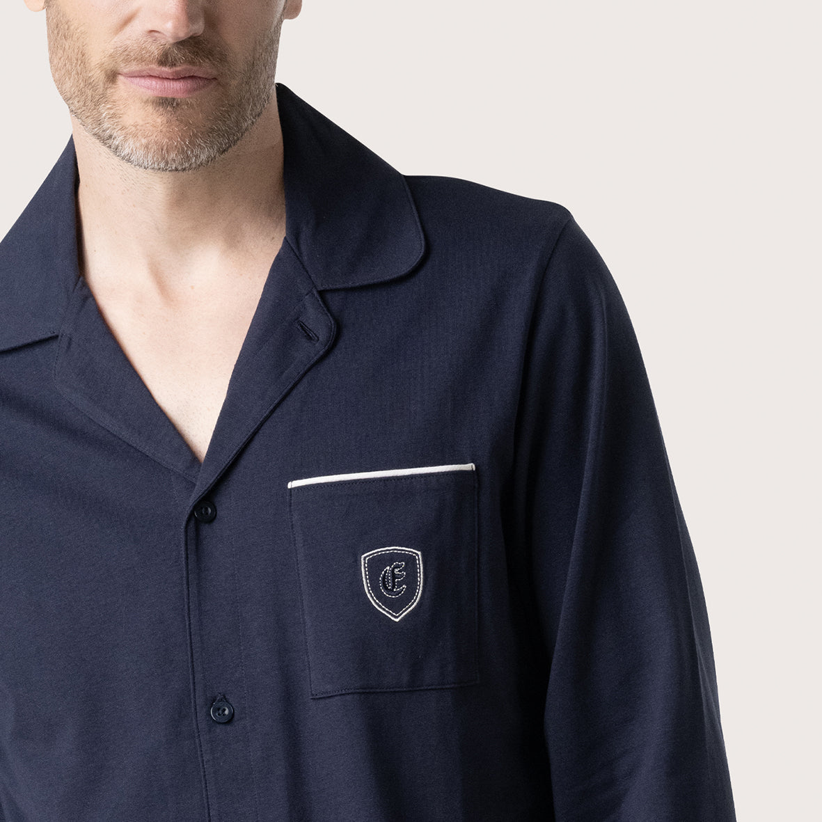 eminence-pyjama-long-homme-sport-club-veste-boutonn-e-marine image 2