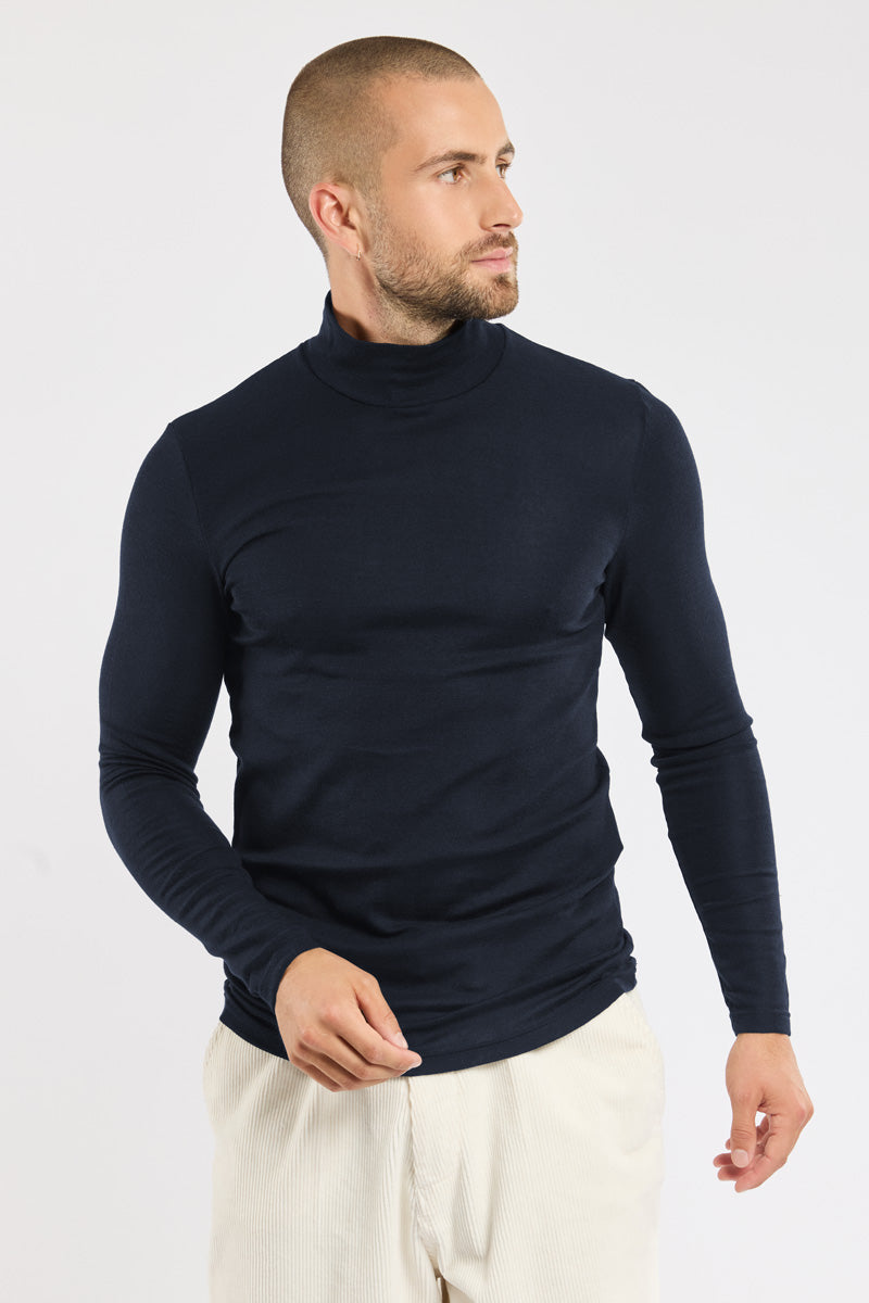 armor-lux-t-shirt-homme-manches-longues-col-montant-laine-et-soie image 1
