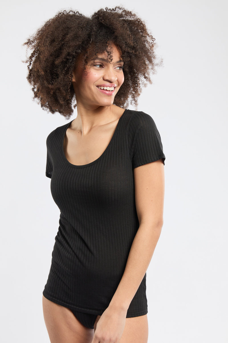 armor-lux-t-shirt-uni-femme-lyocell-coton-col-rond image 4