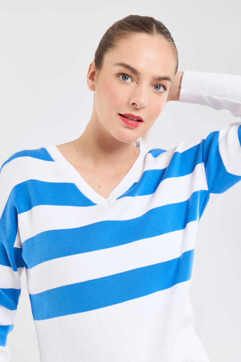 armor-lux-deauville-pull-ray-femme-col-v-coton image 2