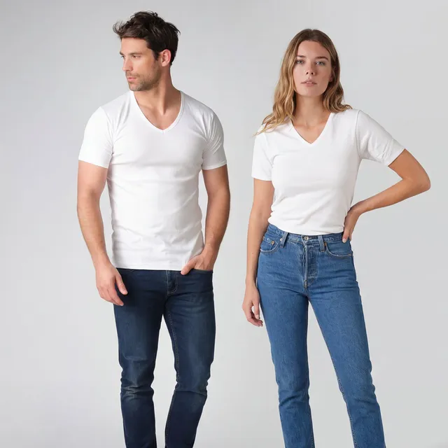 eminence-tee-shirt-col-v-pur-coton-premium-unisexe-blanc image 1