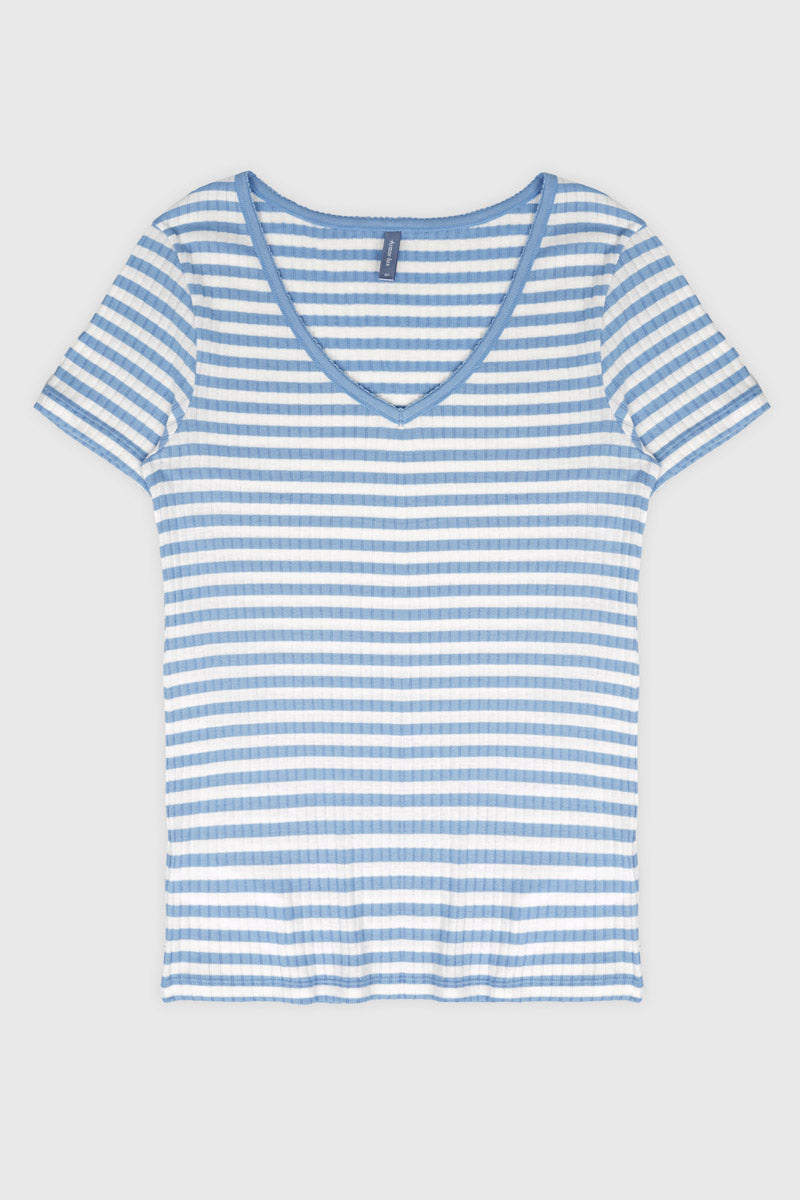 armor-lux-t-shirt-manches-courtes-femme-coton-bio-col-v-ray image 1