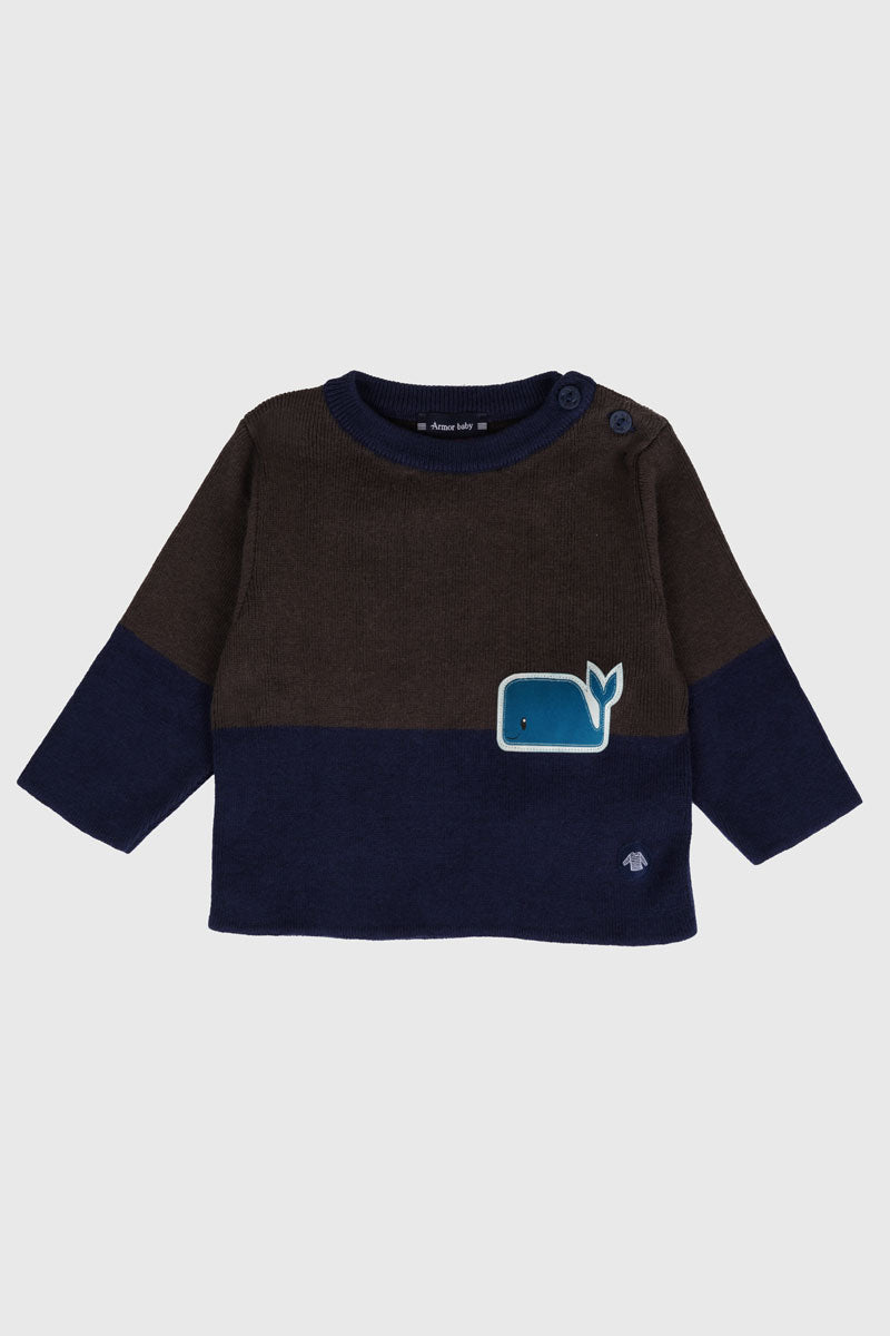 armor-lux-pull-marin-baby-coton-et-laine-badge-baleine image 1