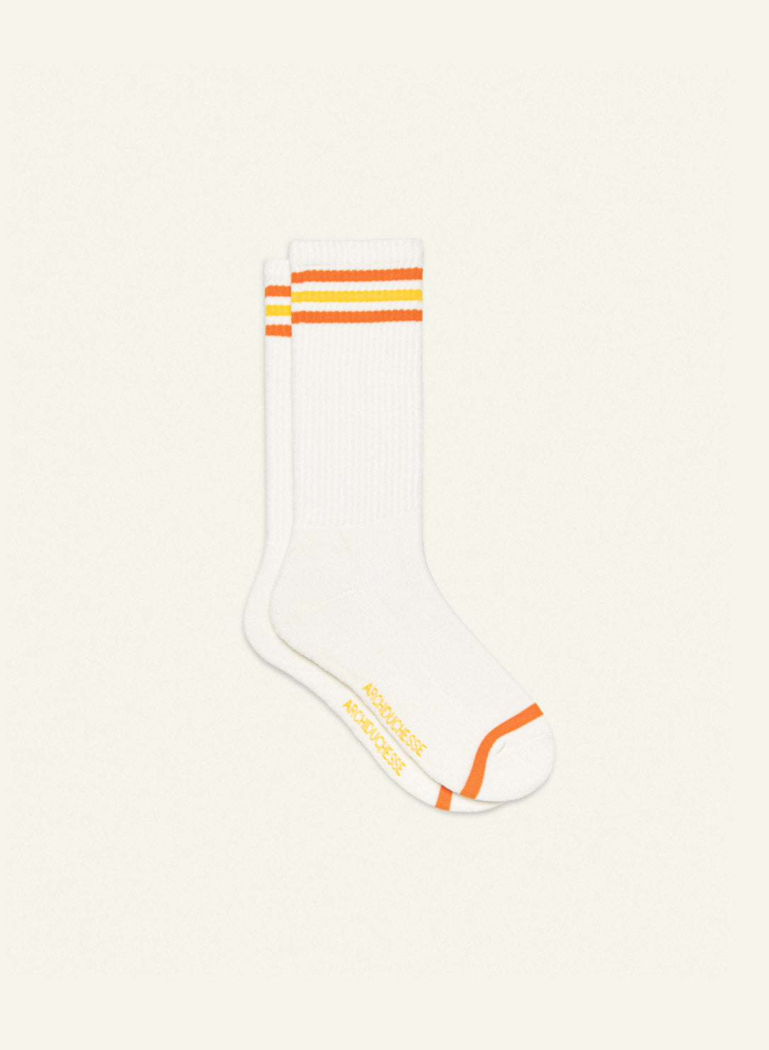 archiduchesse-chaussette-bouclette-ray-e-orange-et-jaune-broderie-couronne image 2