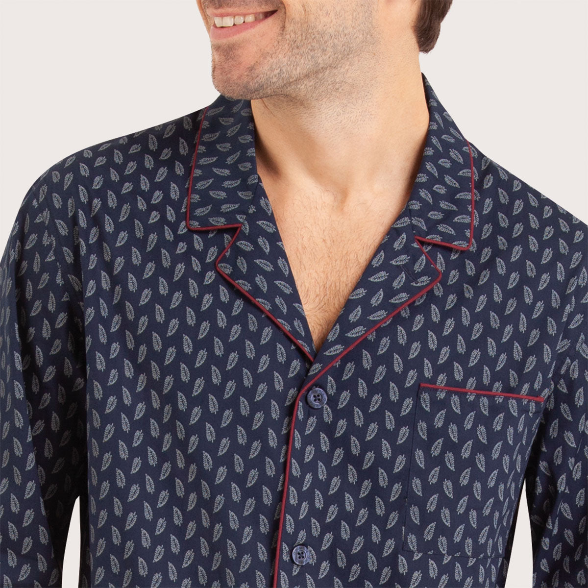 eminence-pyjama-long-ouvert-homme-popeline-feuilles-coton image 2