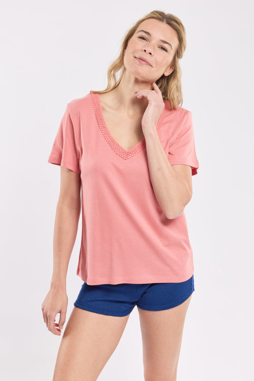 armor-lux-t-shirt-homewear-femme-coton-et-modal-col-v-dentelle image 4