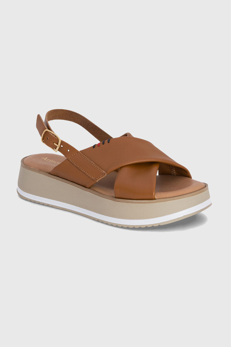 armor-lux-plage-sandales-compens-es-cuir-camel image 2
