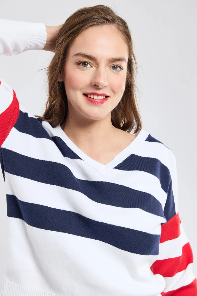 armor-lux-deauville-pull-ray-col-v-coton-femme image 1