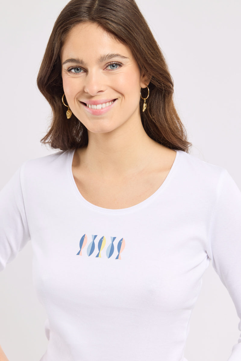 armor-lux-t-shirt-femme-manches-3-4-coton-l-ger-s-rigraphi image 2