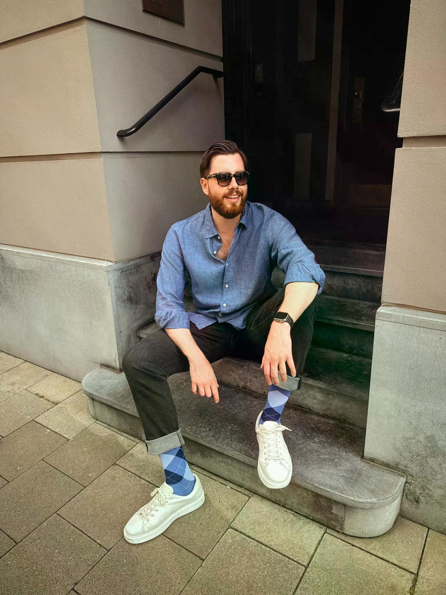 burlington-manchester-chaussettes-homme-coton-losanges-bleu-jeans-40-46 image 3