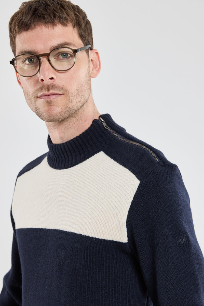 armor-lux-pull-marin-zipp-homme-col-montant-bicolore-coton image 2