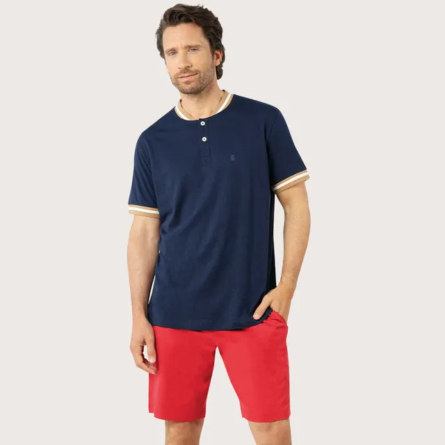 eminence-pyjama-court-col-t-boutonn-homme-casual-tee-shirt-short-rouge image 1