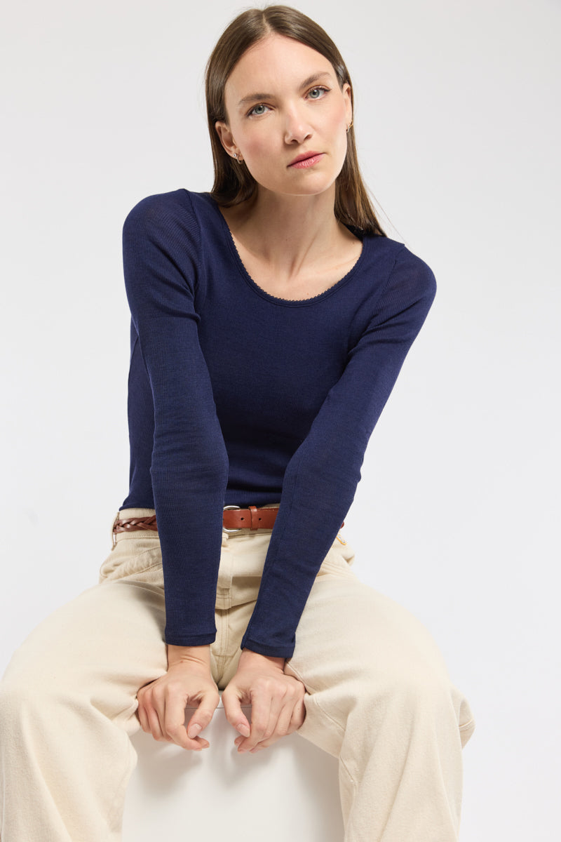 armor-lux-t-shirt-nuit-manches-longues-laine-et-soie-femme image 1