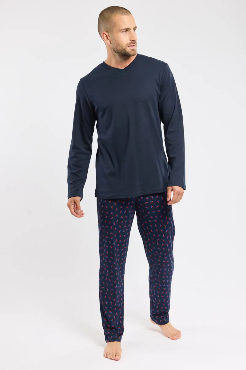 armor-lux-pyjama-col-v-homme-coton-l-ger-t-shirt-pantalon image 1