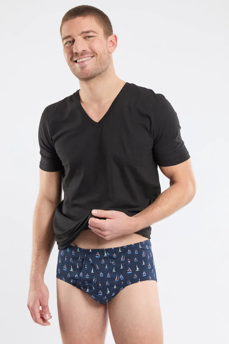armor-lux-slip-ouvert-homme-motifs-bateaux-coton-bio image 1