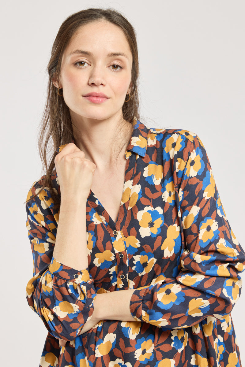 armor-lux-robe-fleurie-mi-longue-col-chemise-100-viscose image 2