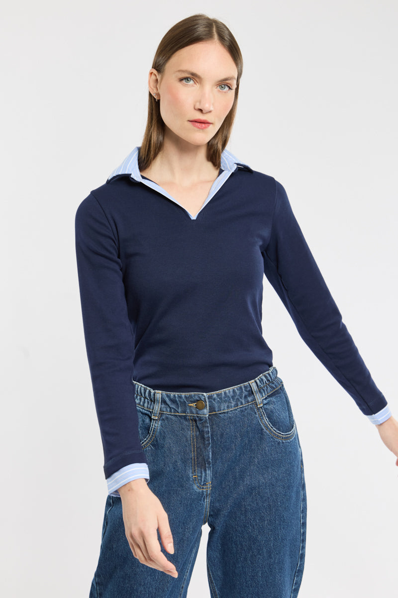 armor-lux-polo-trompe-l-oeil-femme-manches-longues-coton image 1