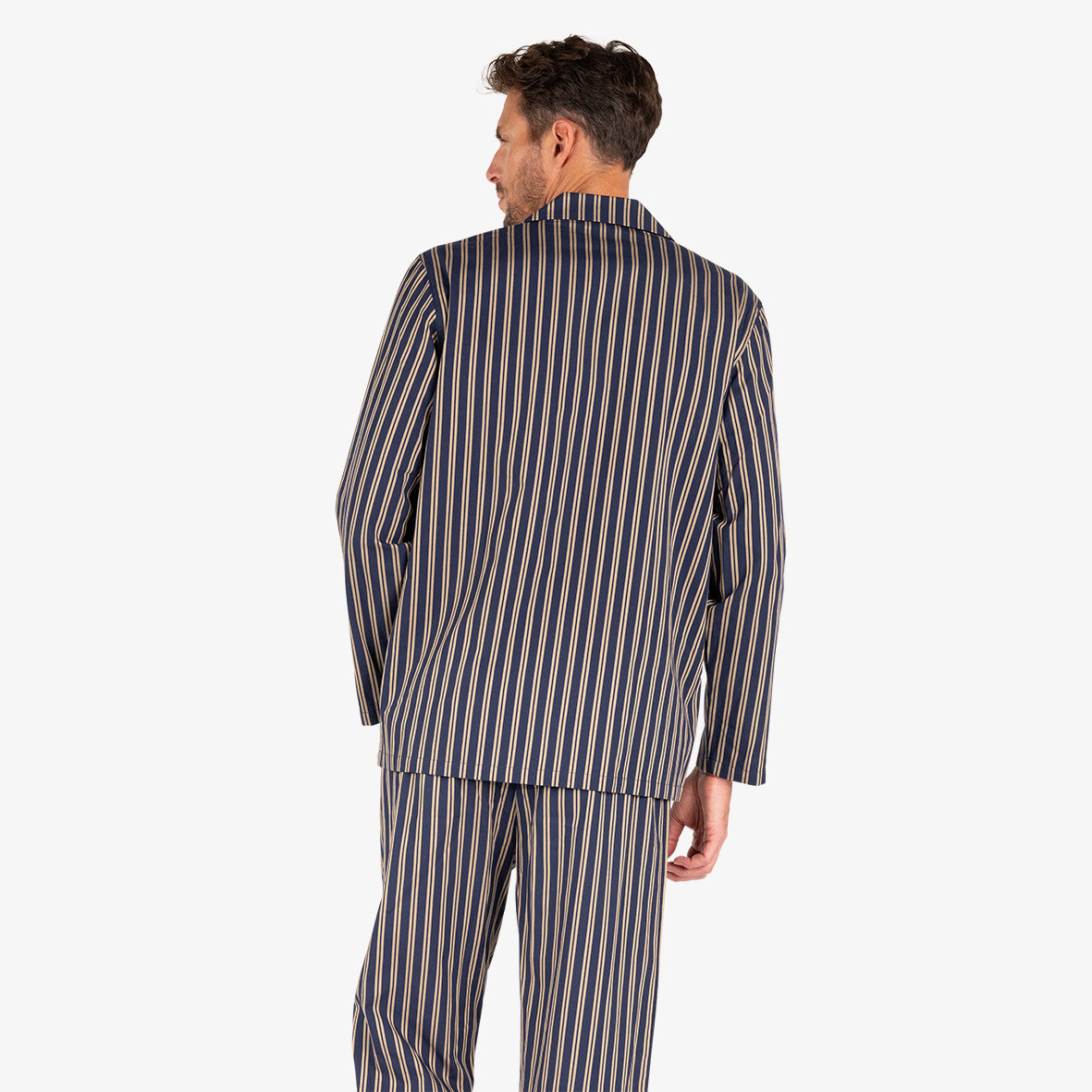 eminence-pyjama-long-ouvert-popeline-coton-marine-ray-homme image 5