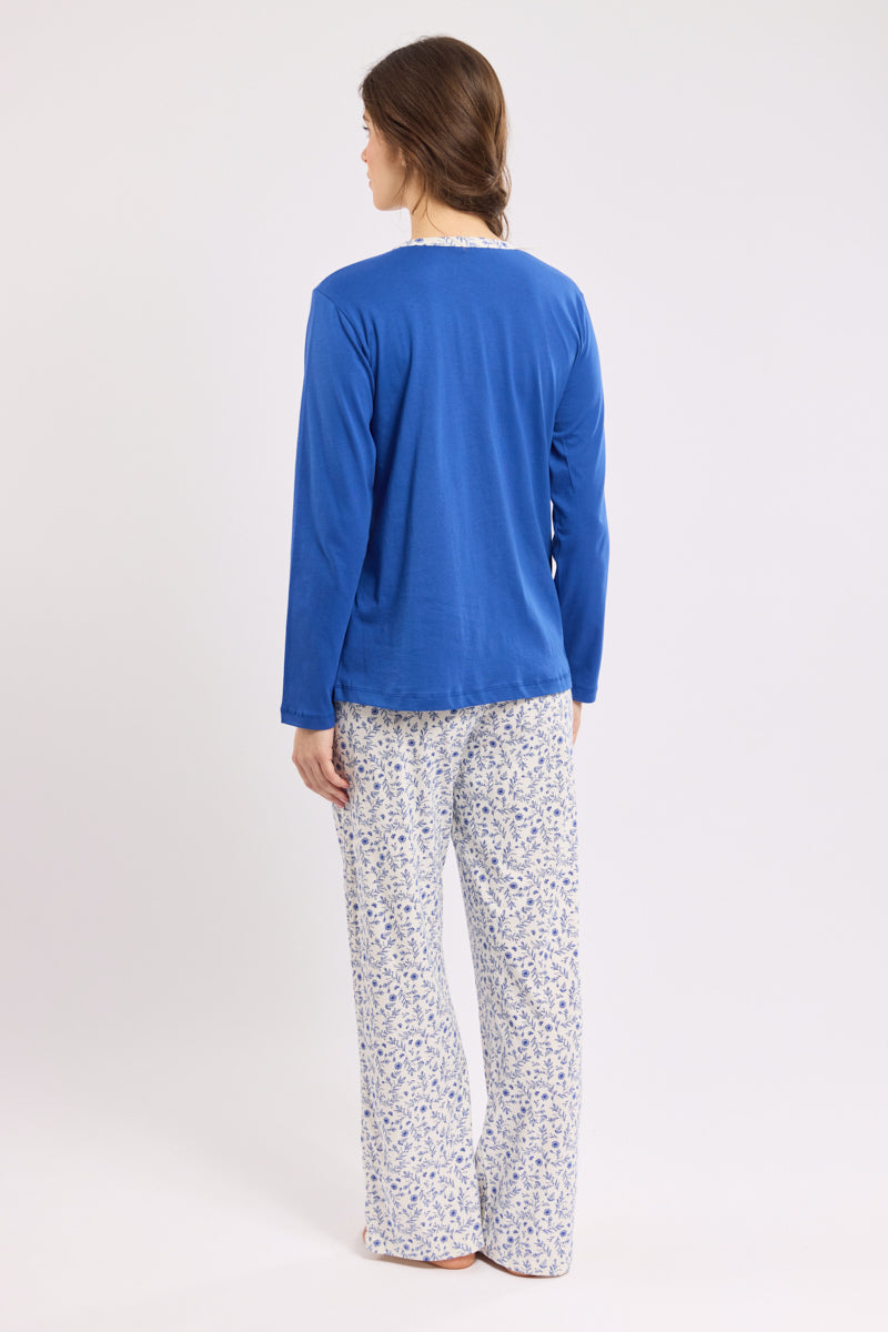 armor-lux-pyjama-femme-coton-haut-uni-pantalon-fleuri-2 image 3