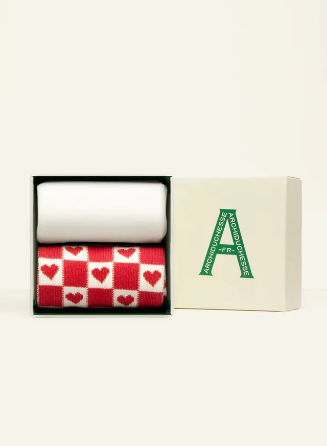 archiduchesse-duo-amour-crois-blanc-mouton-coffret-2-chaussettes-courtes-coton image 1