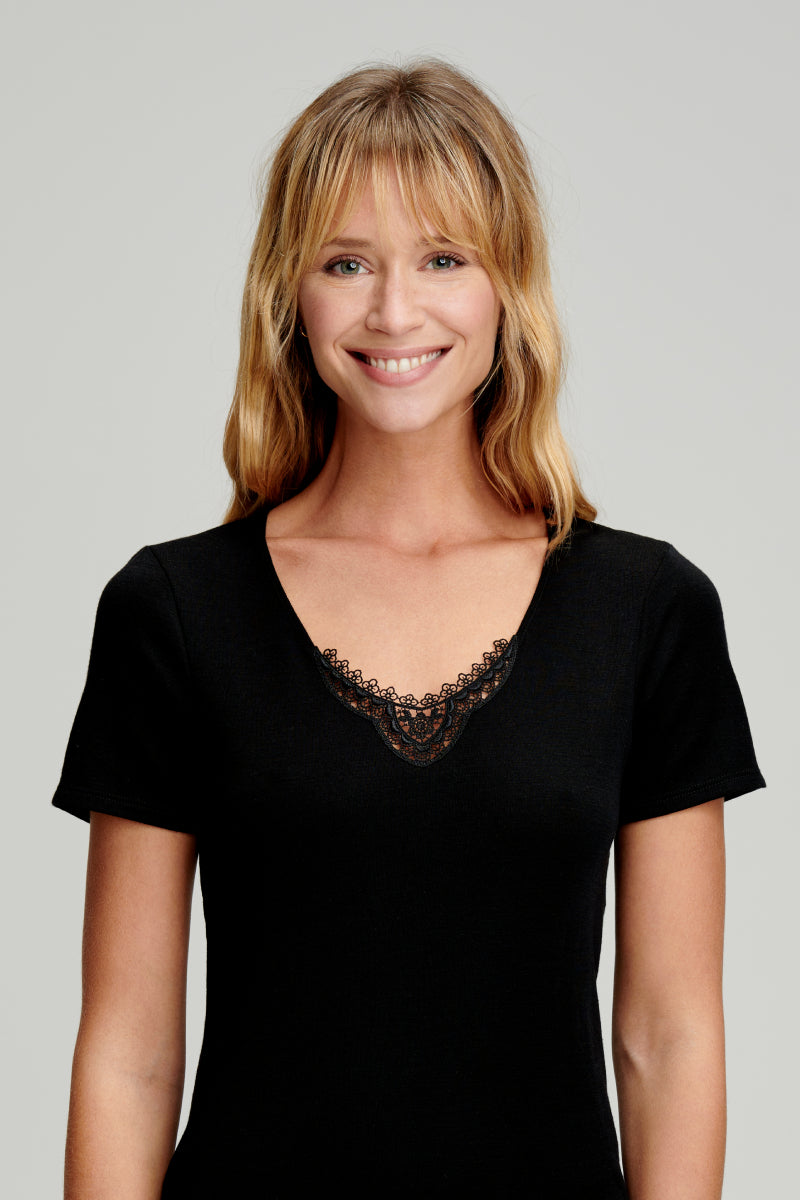 armor-lux-t-shirt-femme-col-dentelle-laine-et-soie-2 image 2