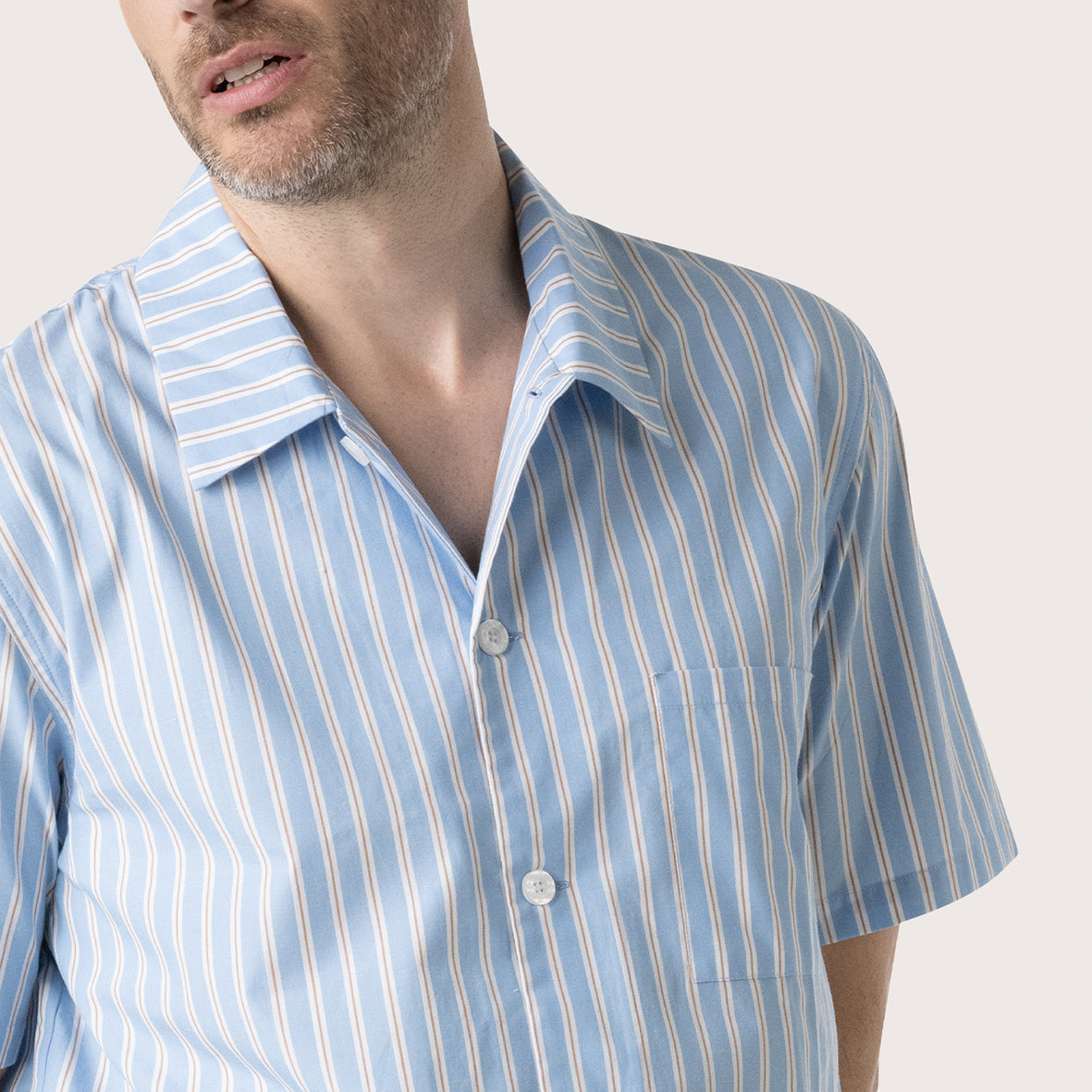 eminence-pyjama-court-ouvert-homme-popeline-ray-ciel-camel image 2