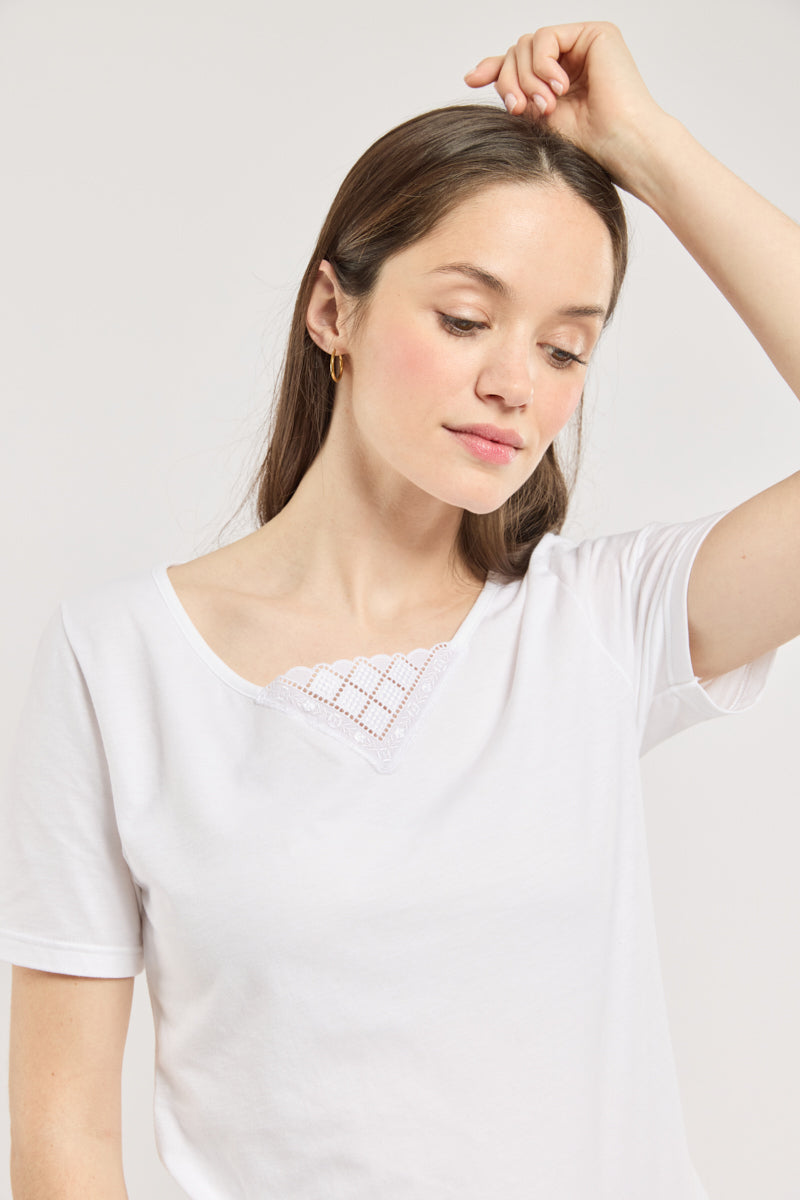 armor-lux-t-shirt-col-dentelle-femme-coton-peign image 2