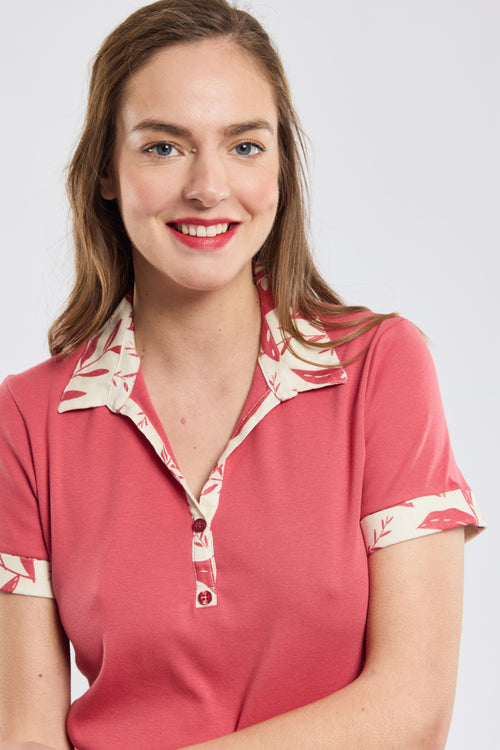 armor-lux-polo-femme-coton-motif-feuillage-col-boutonn image 3