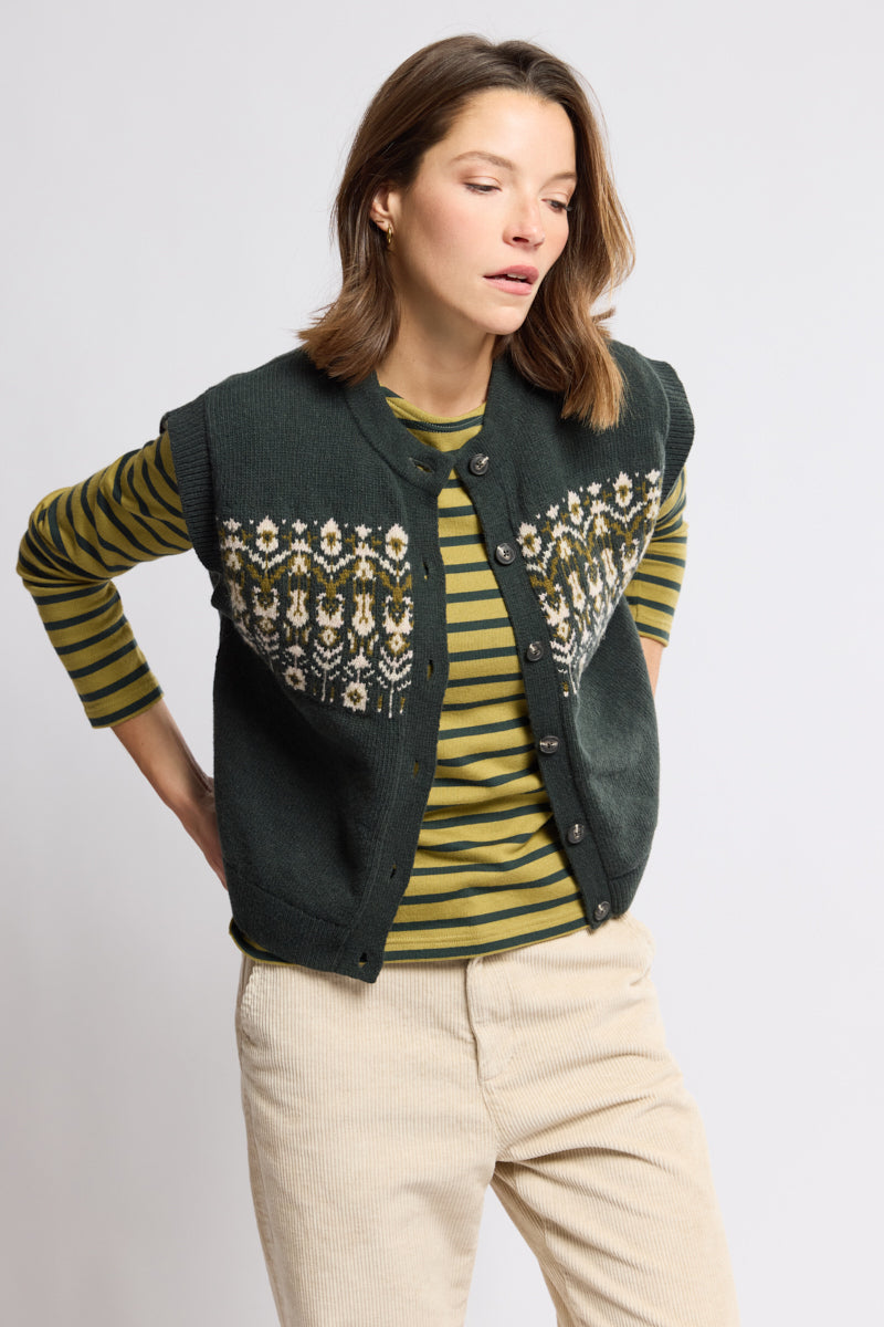 armor-lux-cardigan-sans-manche-h-ritage-laine-jacquard-femme image 2