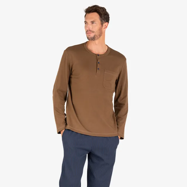 eminence-pyjama-long-homme-interlock-haut-col-t-blanc-bas-marine image 1