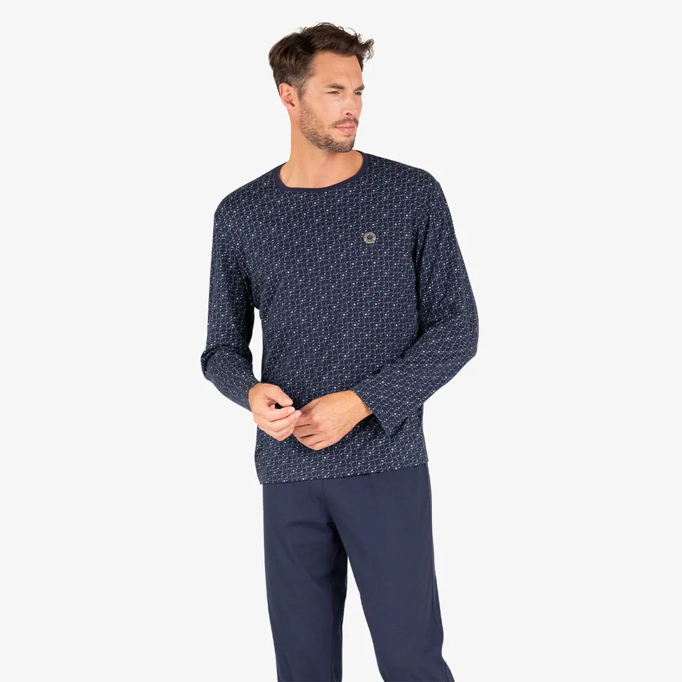 eminence-pyjama-long-homme-smileyworld-haut-marine-golf-pantalon-jogger image 1