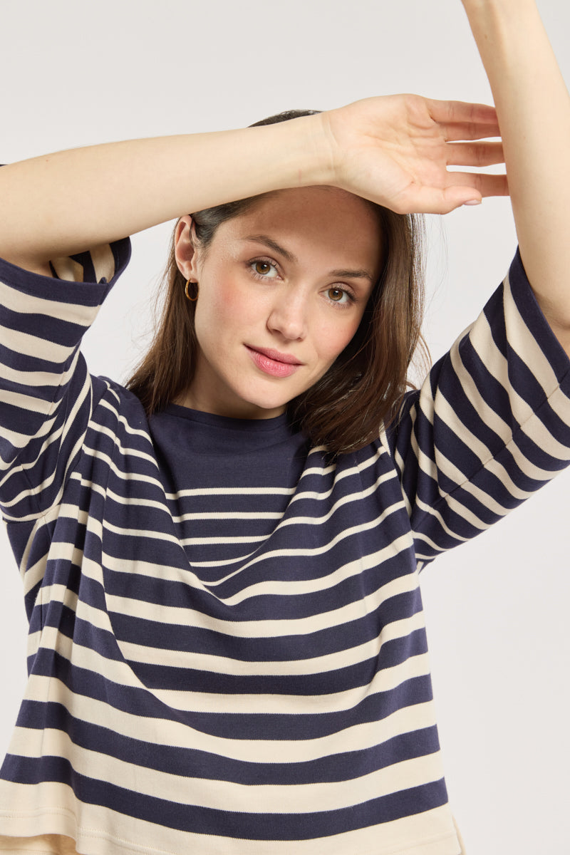 armor-lux-marini-re-femme-manches-3-4-coton-coupe-courte image 2