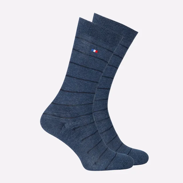 eminence-chaussettes-mi-hautes-homme-coton-peign-marine-rayures-made-in-france image 1