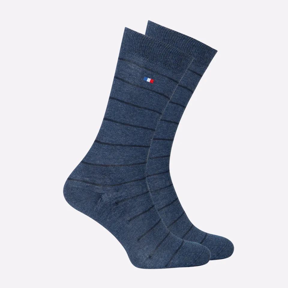 eminence-chaussettes-mi-hautes-homme-coton-peign-marine-rayures-made-in-france image 1