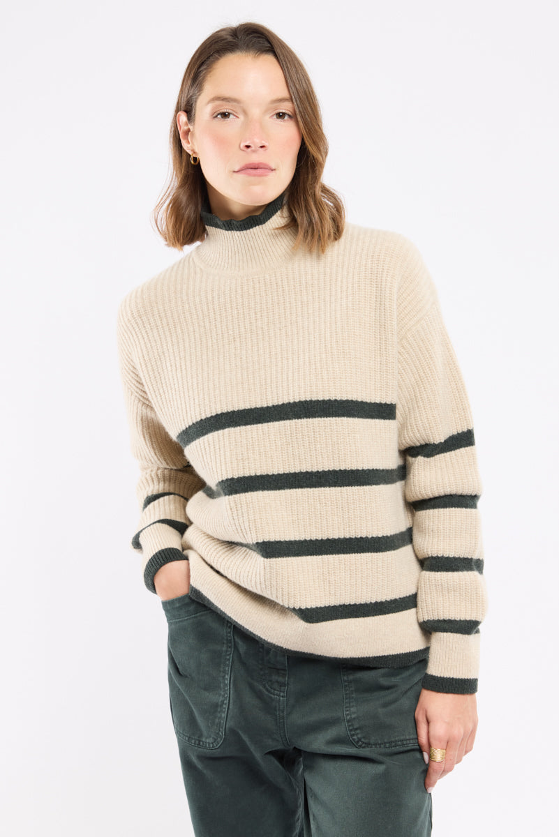 armor-lux-pull-femme-col-montant-laine-fines-rayures image 2