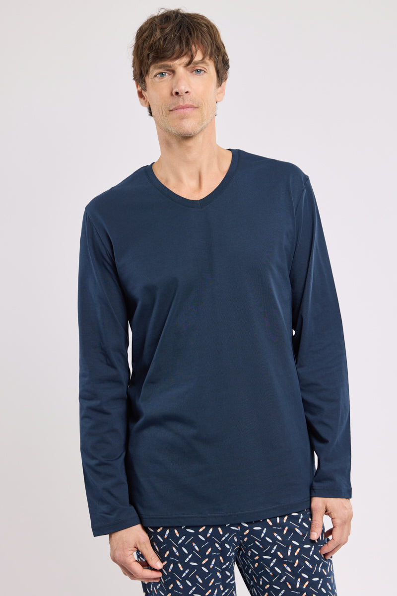armor-lux-pyjama-homme-coton-haut-uni-pantalon-imprim image 3
