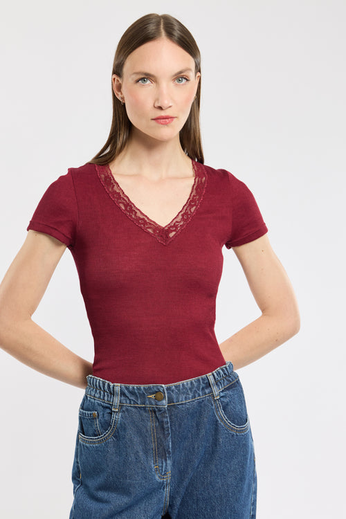 armor-lux-mc-t-shirt-femme-laine-et-soie-col-v-dentelle-manches-courtes image 2