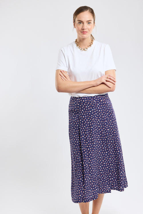 armor-lux-jupe-midi-fleurie-femme-cupro-poches-fente image 2