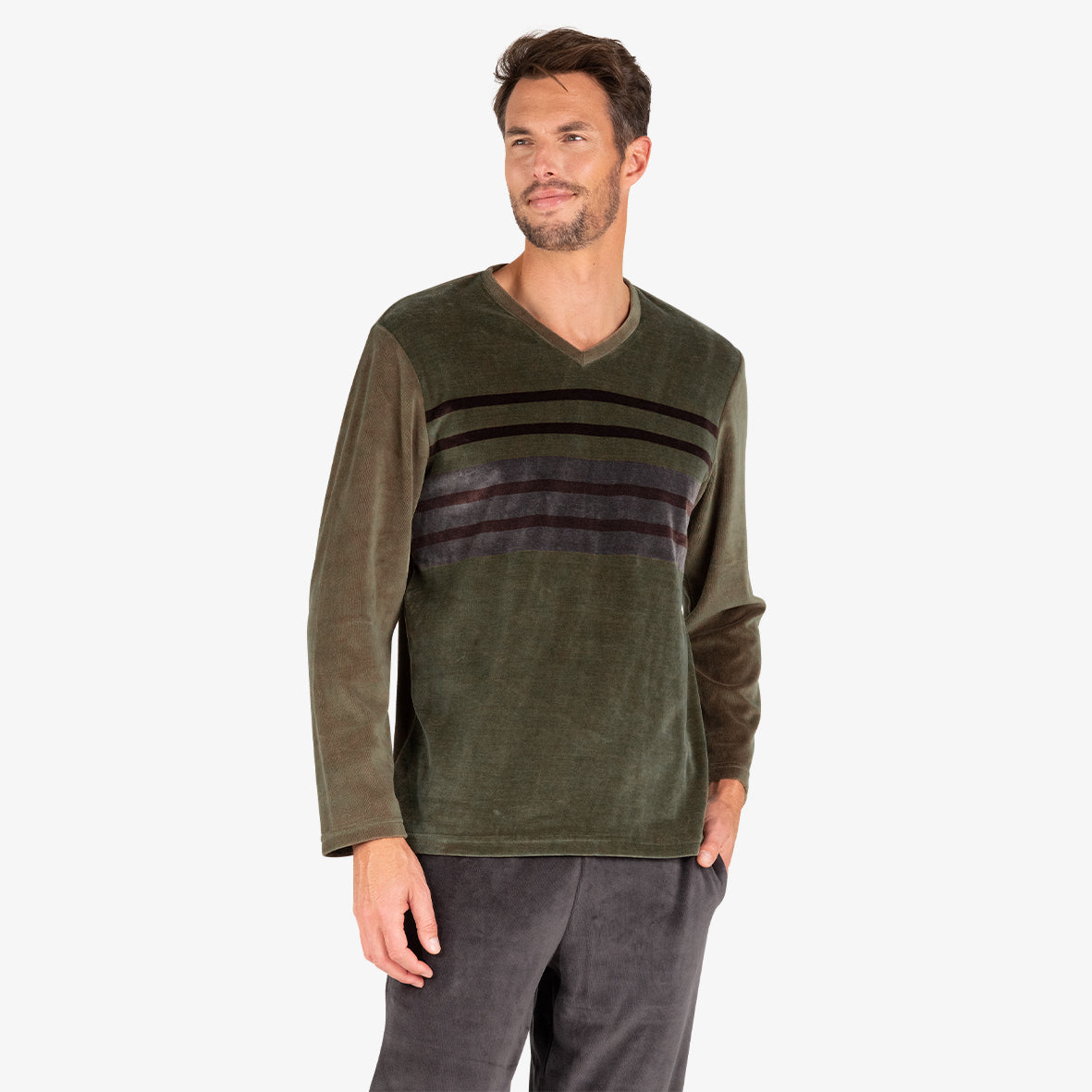 eminence-velours-pyjama-long-homme-col-v image 1