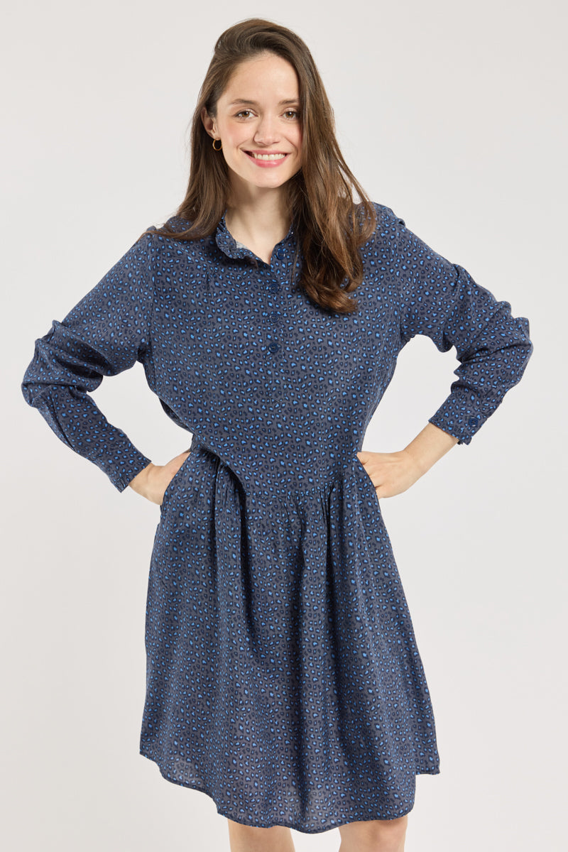 armor-lux-robe-l-opard-cupro-bleu-manches-longues image 3