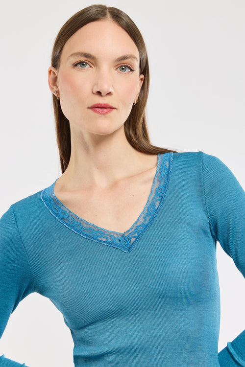 armor-lux-t-shirt-de-nuit-manches-longues-femme-laine-et-soie-col-v-dentelle image 3