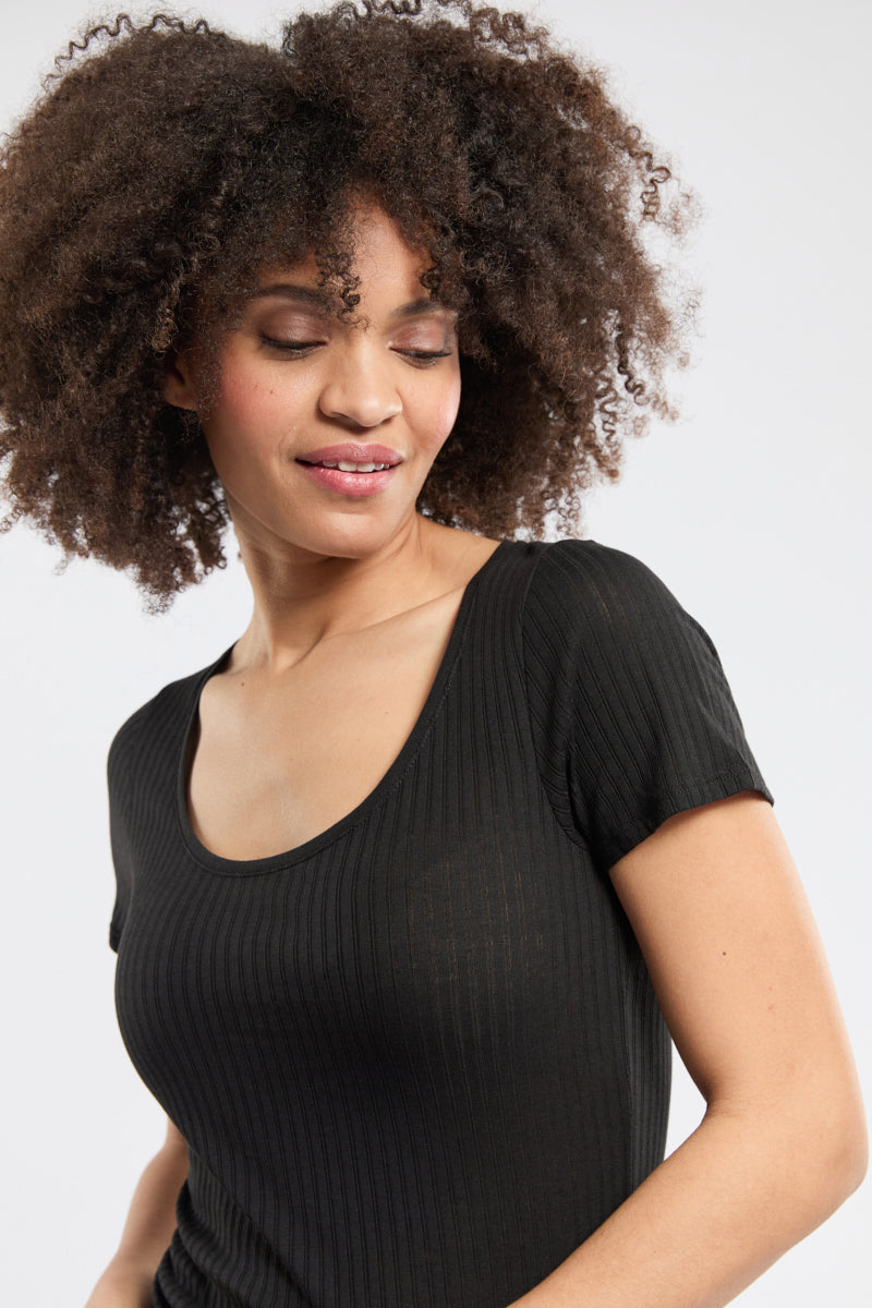 armor-lux-t-shirt-uni-femme-lyocell-coton-col-rond image 2