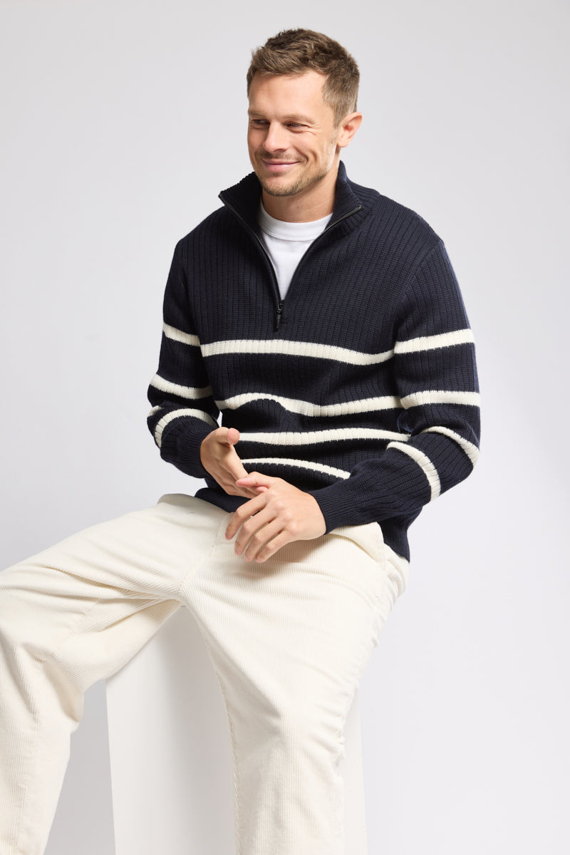 armor-lux-pull-camionneur-laine-homme-ray-col-zip image 1