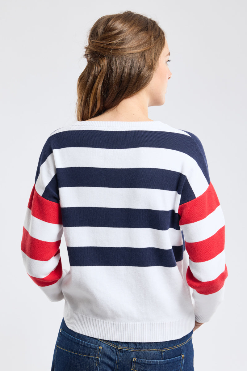 armor-lux-deauville-pull-ray-col-v-coton-femme image 3