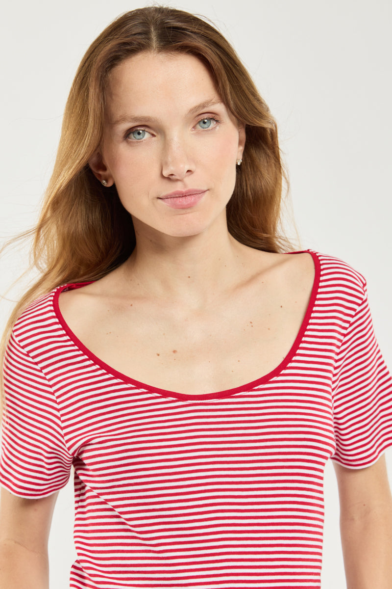 armor-lux-t-shirt-ray-femme-col-rond-coton-biologique image 2